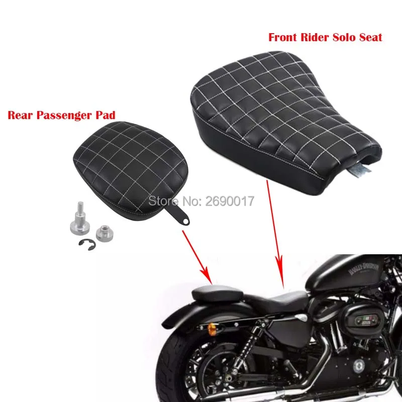 

White Line Square Front Rider Solo Seat Rear Passenger Pad White Line Square Fits For Harley Sportster XL 883 48 72 1200