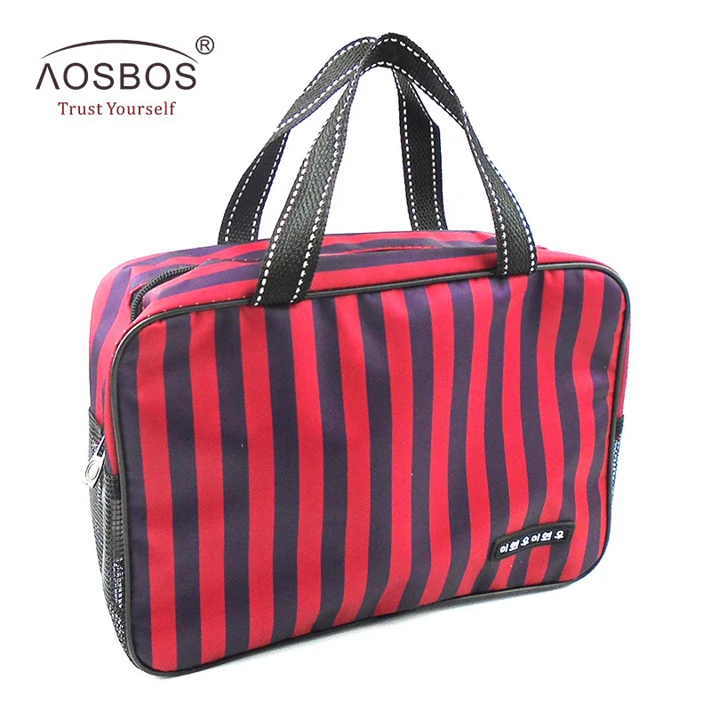 Aosbos, новинка, сетчатая полосатая косметичка, большая вместительность, водонепроницаемая, Оксфорд, косметичка, сумка-тоут для женщин и мужчин, органайзер для путешествий, косметичка - Цвет: red purple stripe