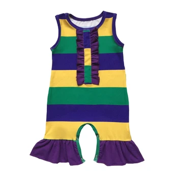 

Purple,Green,Gold stripes custom print Infant clothes silk milk Jumpsuit Romper baby gowns for NEW ORLEANS Mardi Gras holiday
