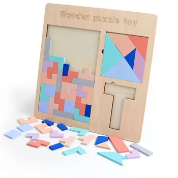 

Wood Puzzles for Adults Children Wooden Puzzle Tangram Jigsaw Board Montessori Learning Puzzle Game Christmas Gift Color Box
