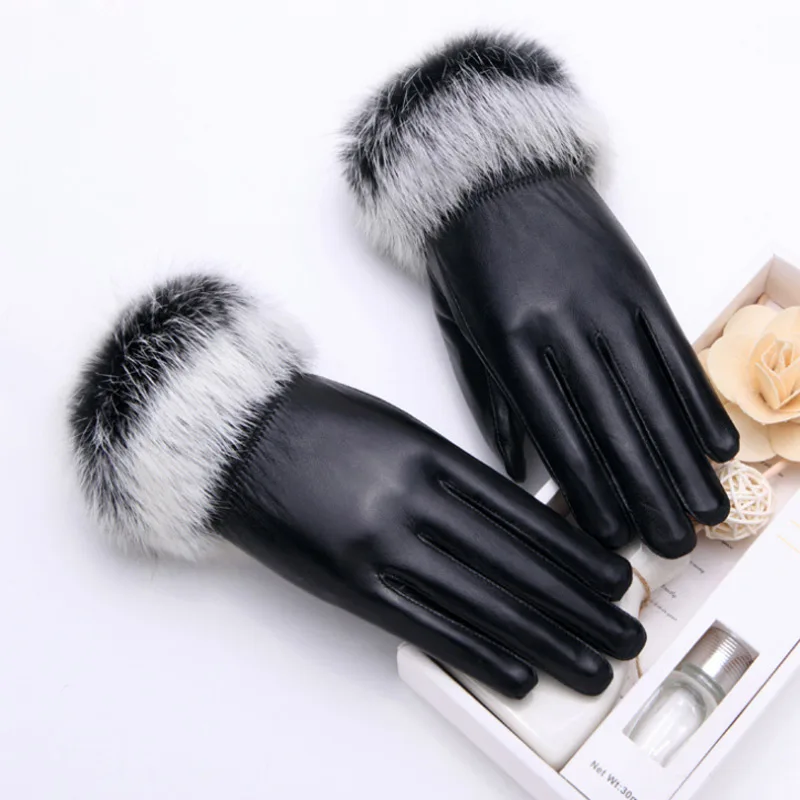 Новые модные женские меховые перчатки из натуральной овчины, теплые зимние перчатки для женщин, роскошные женские перчатки ST055 - Цвет: BLACK2