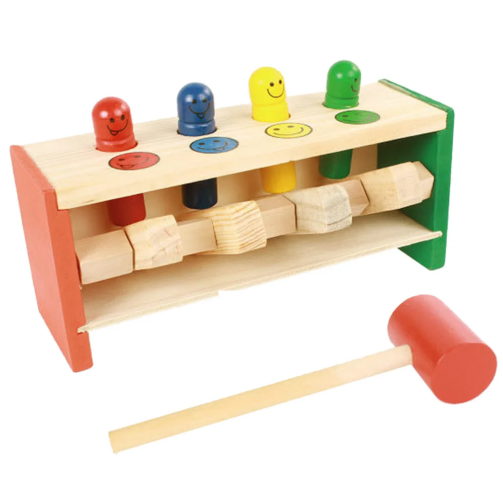 

Kid Baby Toddler Educational Wooden Toy Colorful Smile Face Pegs Game Hammering Pounding Punch Bench Education Toys with Mallet