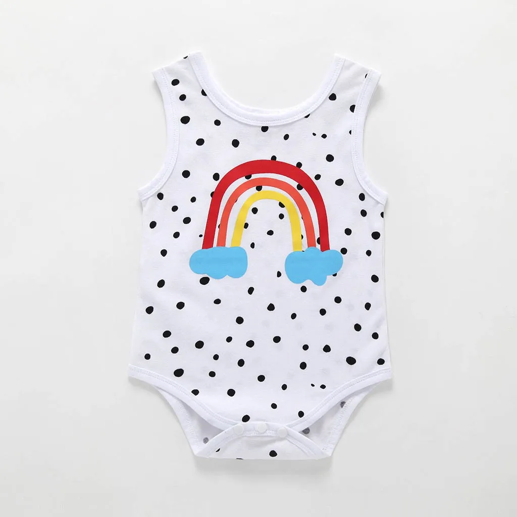 

Toddler Baby Boys Girls Sleeveless Wavepoint Rainbow Print Romper Infant Tops Kiz Bebek Yaz Giyim Clothes Baby Girl Boy Summer
