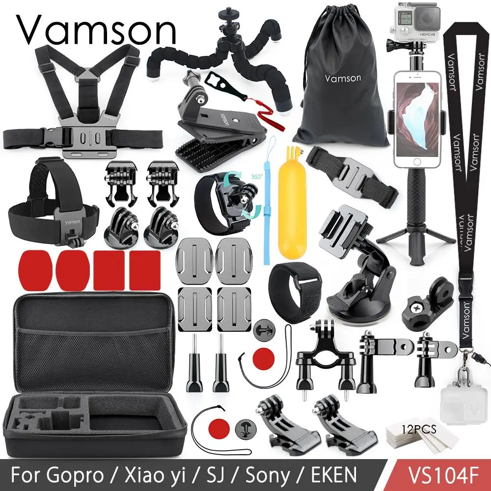 Vamson для Go pro комплект аксессуаров монопод для Gopro Hero 7 6 5 4 3 для Xiaomi yi для SJCAM eken H9R Mijia VS104 - Цвет: VS104H