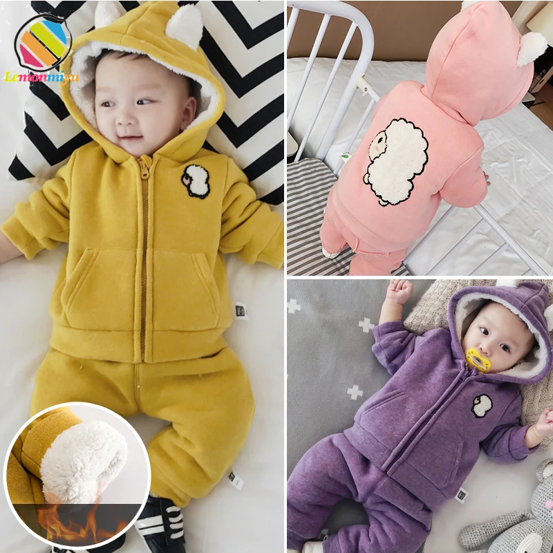 

Lemonmiy Baby Winter Suits Girls 0-2T Newborn Baby Girl Clothes Thicken Winter Fashion Sheep Infants Pants+Coats Sets Snowwear