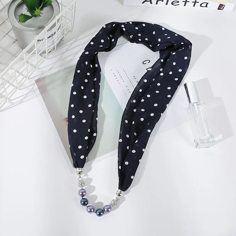 

RUNMEIFA 2019 New Pearl Pendants Necklaces Chiffon Jewelry Scarf Woman/Ladies Bandana Solid Bohemian Shawls female foulard