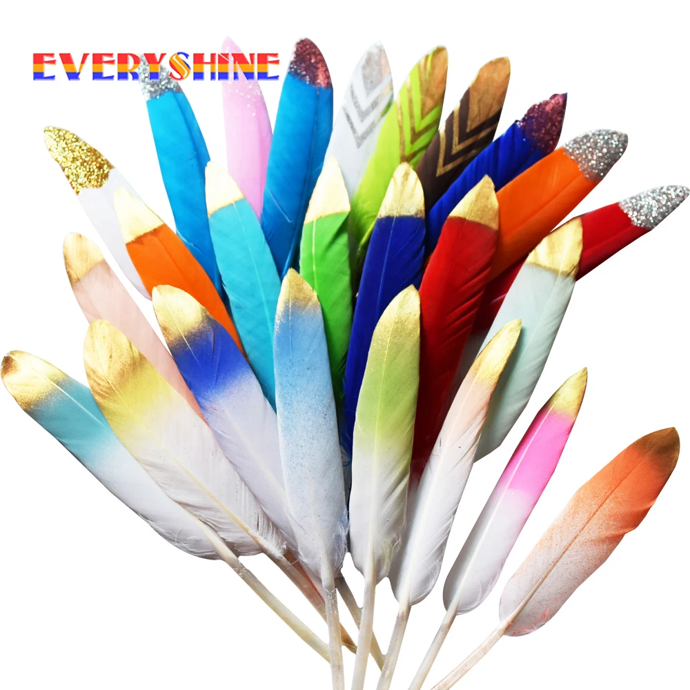 

24pcs/lot Colorful Dyeing Goose Feathers with Gold Powder Plumes for DIY Jewelry Brooch Earring Hat Decorations IF24