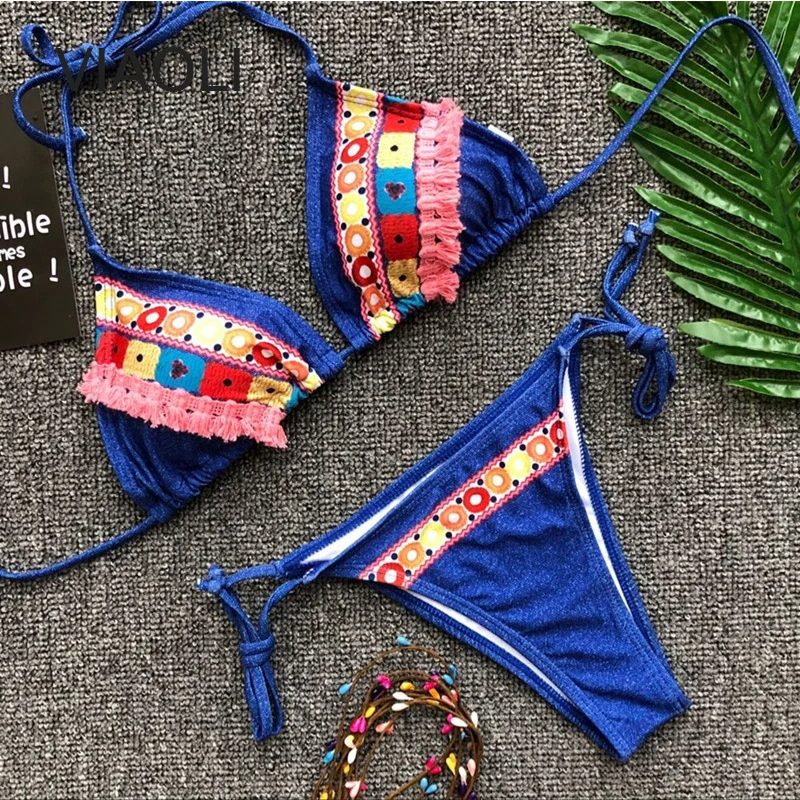 

Women Bandage Bikini Striped Floral Print Split Swimsuit Female Push-Up Bathing Suit Plavky Tankini Maillot Biquini Monokini