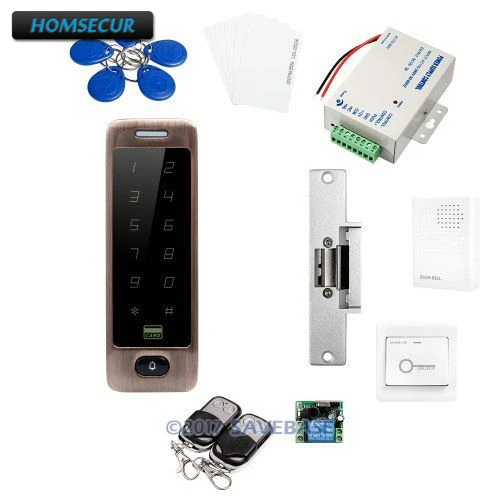 

HOMSECUR Waterproof Metal Case Access Control RFID Reader System 5 Ways to Unlock the Door + Electric Strike Lock