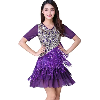 

2017 Girls Latin Cha Cha Rumba Salsa Fringe Tassel Dress Sequined Dancewear Ballroom Dance Dresses