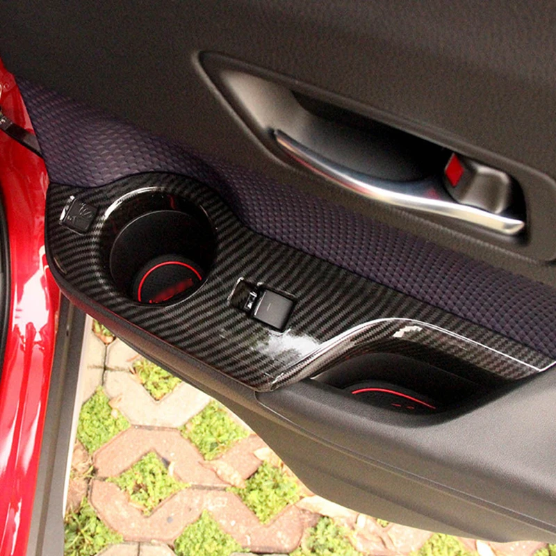 Углеродное волокно двери автомобиля кнопка Подъема Окна декоративный кожух подходит для Toyota C-HR