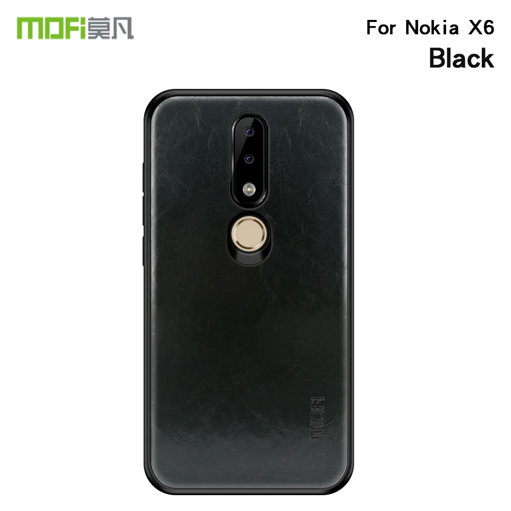 Черный MOFi PU кожаный чехол из термополиуретана и поликарбоната для Nokia X6 чехол для Nokia X 6 Чехлы полная Защита задняя крышка для NokiaX6 чехол - Цвет: Черный