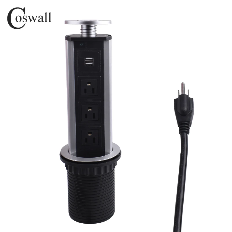 COSWALL 15A PULL POP UP 3 Power US Socket 2 USB Charging Port Kitchen Table Desktop Sockets Retractable Countertops Worktop COSWALL 15A PULL POP UP 3 Power US Socket 2 USB Charging Port Kitchen Table Desktop Sockets Retractable Countertops Worktop