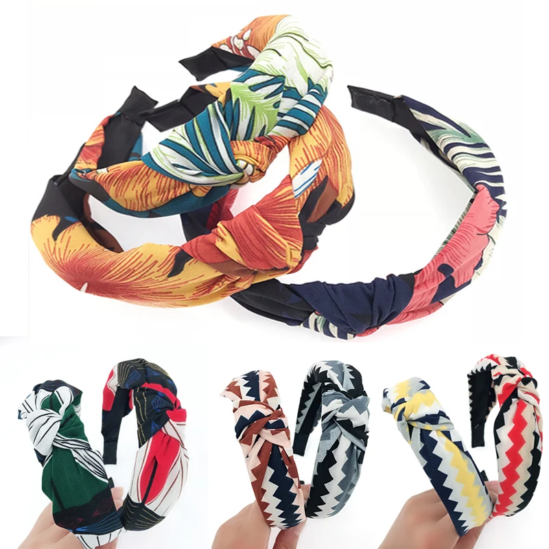 

Korean fashion wide-brimmed headband cross knotted hairband striped plaid fabric hair accessories women girls party headwear