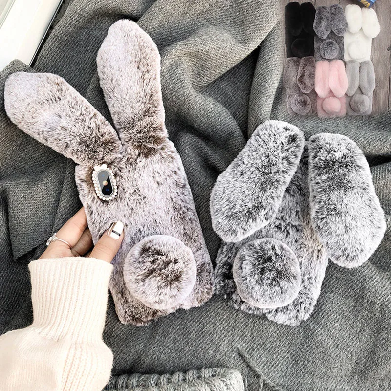 

Rabbit Ear Warm Fur Plush TPU soft Cover Skin Case for Xiaomi for Redmi Luxury Shockproof Bumper Back Cover