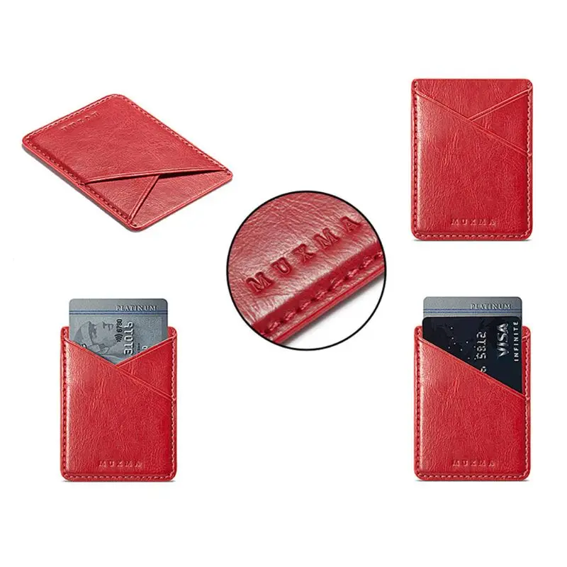 Hot New Women Men Ultra Slim Leather Mobile Phone ID Card Holder Wallet Credit Pocket Adhesive Sticker New 5 Colors