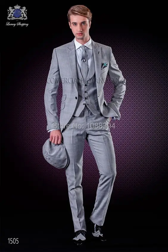 Cheap Men Suit Business Custom Made Light Grey Formal Dress Men Wedding Suits Groom Tuxedos For