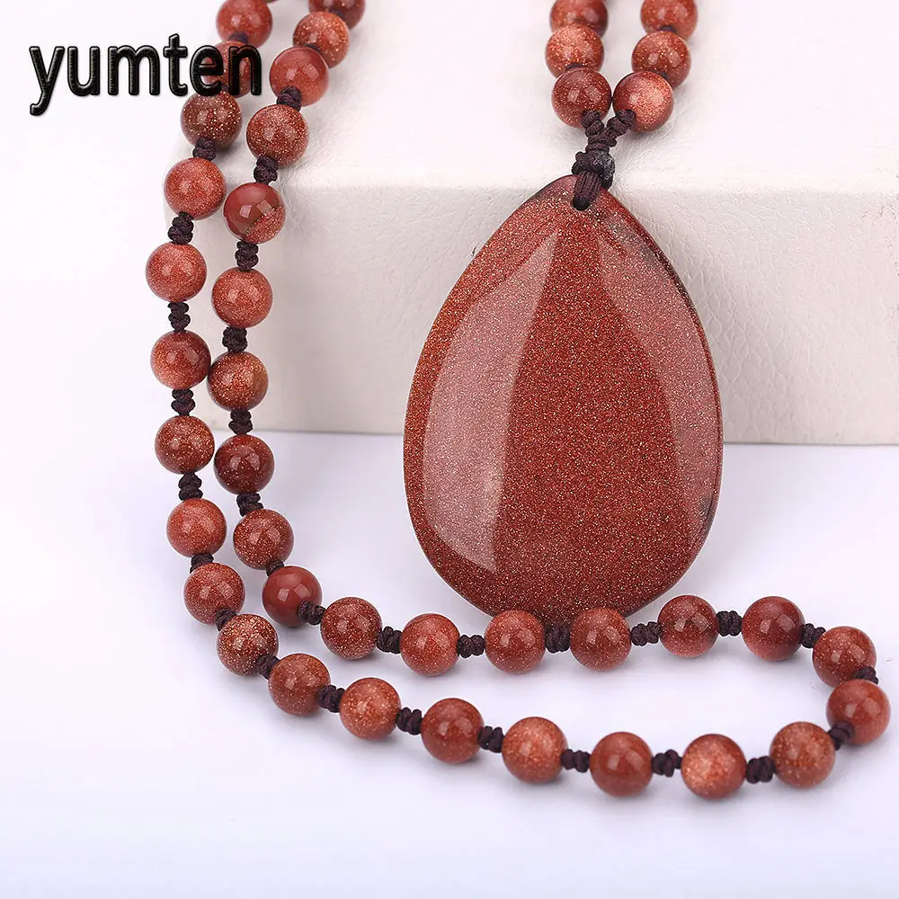 

Yumten Fashion Sweater Chain Long Necklace Men Women's Goldstone Water Drop Pendant Retro Accessories Collier Colar Pear Star