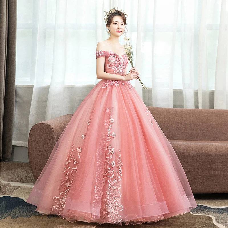 Do Dower New Pink Quinceanera Dresses Elegant Off The Shoulder Lace Applique Plus Size Party Prom Quinceanera Gown L