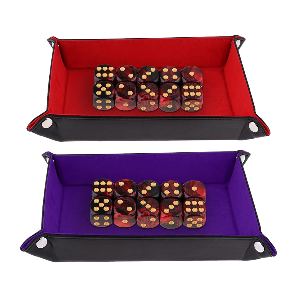 MagiDeal 2Pcs PU Leather Foldable Dices Rolling Tray Square 215x155x45mm for Watch Jewelry Storage Case Home Decor