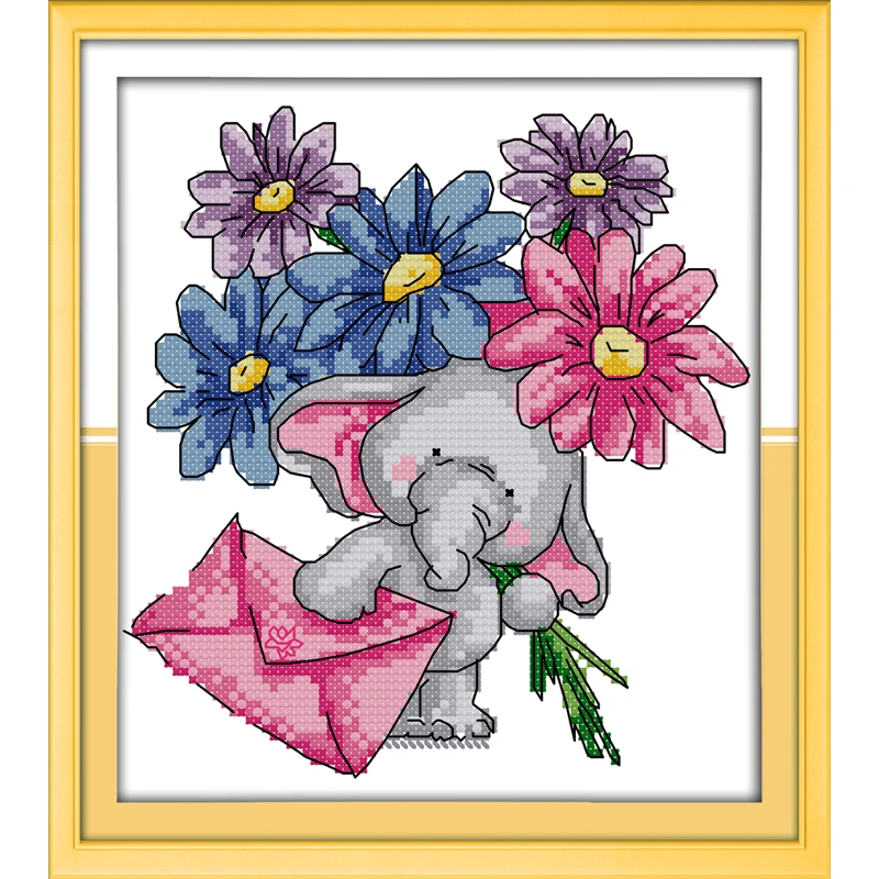 Joy sunday The elephant messenger diy dmc 11ct 14ct stamped cross stitch kits embroidery needlework sets stitches painting | Дом и сад