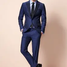 Синий свадебный смокинг жениха тонкий мужской формальный утренний пиджак по индивидуальному заказу+ брюки