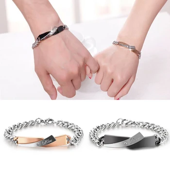 

Fashion 1PC Two Colors Fashion Couple Bracelets Stainless Steel Bracelets Jewelry Charms Personalized Gifts