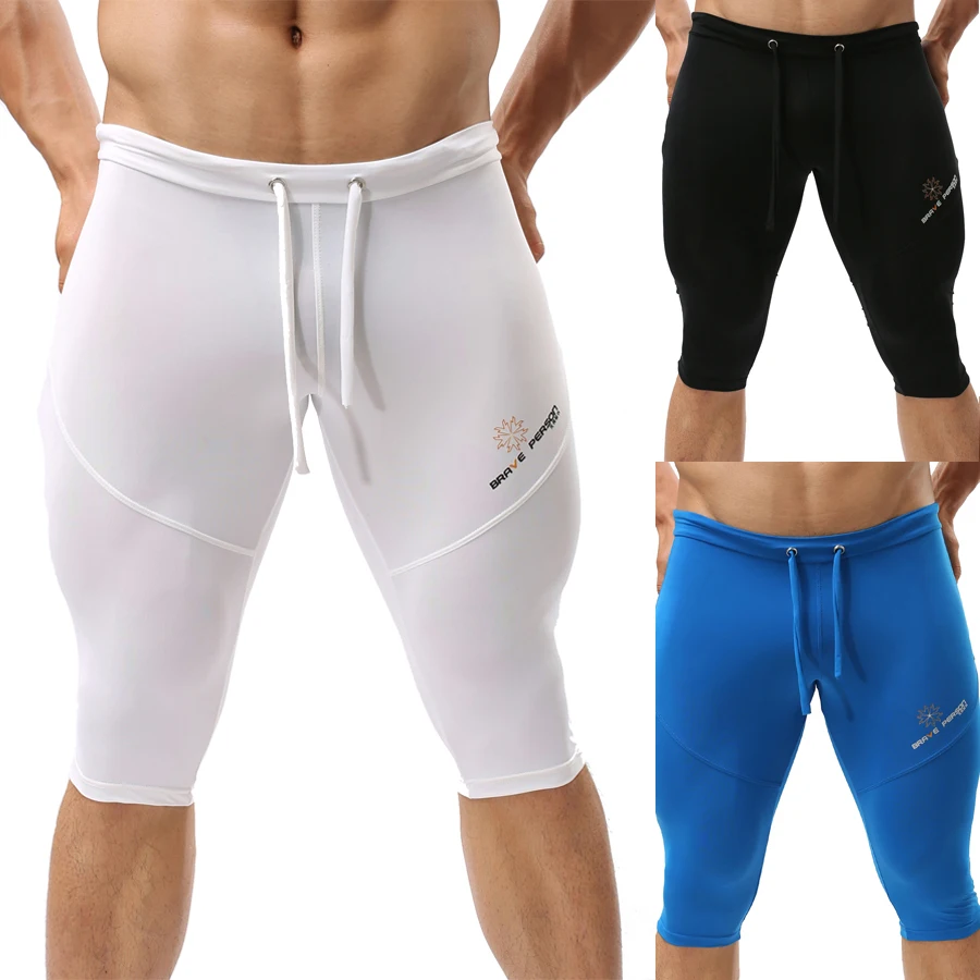 Brave Person Men's Front Tie Sports Spandex Workout Shorts Bike Shorts