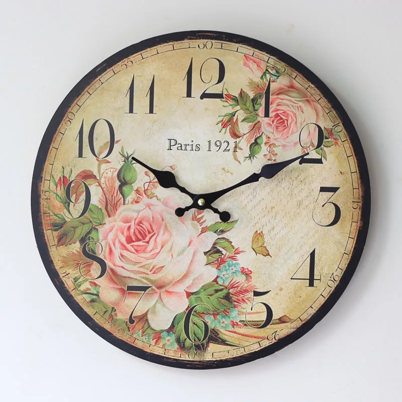 

2016 New Arrival Groceries Painted Roses Electronic Solid Wood Wall Clock Paris In The Spring of Household Wall Clock 0002Z
