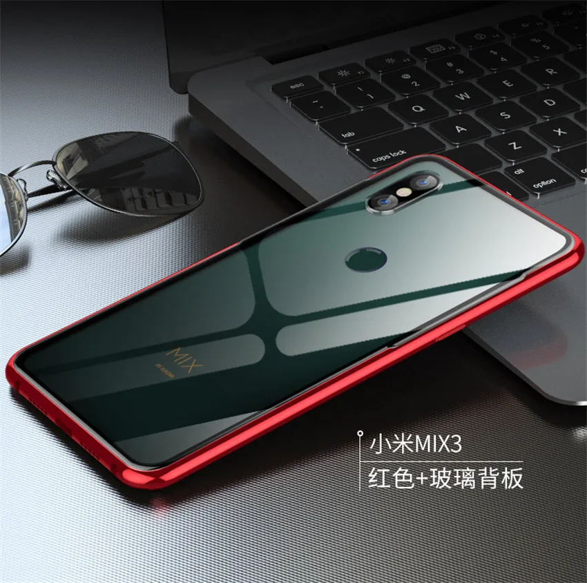 Xiaomi mi x 3 чехол Роскошный металлический бампер чехол на Xiaomi mi x 3 Прозрачный задний Чехол из закаленного стекла для телефона mi x3 - Цвет: red