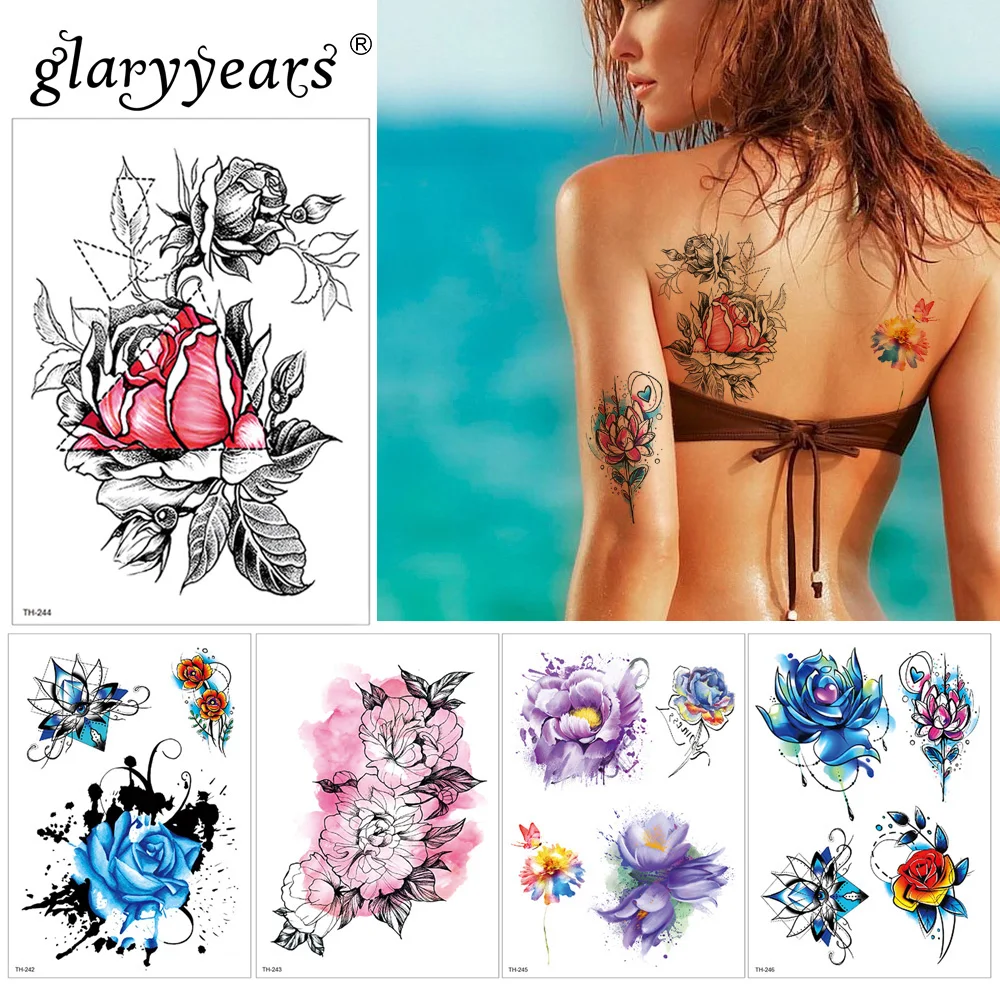 

glaryyears 1 Sheet Temporary Tattoo Sticker Hot Fake Tatoo Flower Flash Tatto Waterproof Small Body Art Men Women TH Link 01