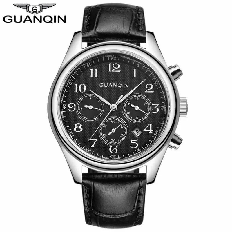 LUXURY GUANQIN Top Brand Men Automatic Self Wind Date Watch Men s Fashion Casual Leather Mechanical