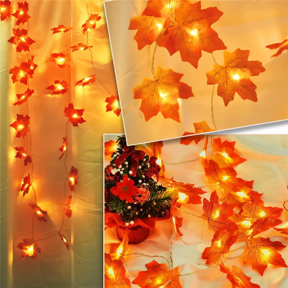 10/20 Leds Fall Maple Leaf Garland LED Lights Autumn Leaves Lighted Battery Powered LED String Lights for Thanksgiving Christmas