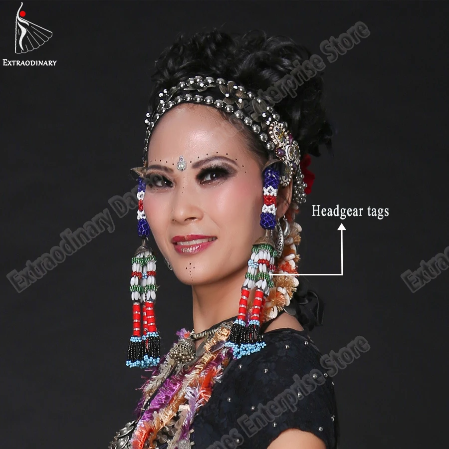 

Belly Dance Headgear Tags Hanging Beads Tassel Tribal Accessory Hand Made Headwear Gypsy Women Stage Performance Jewelry