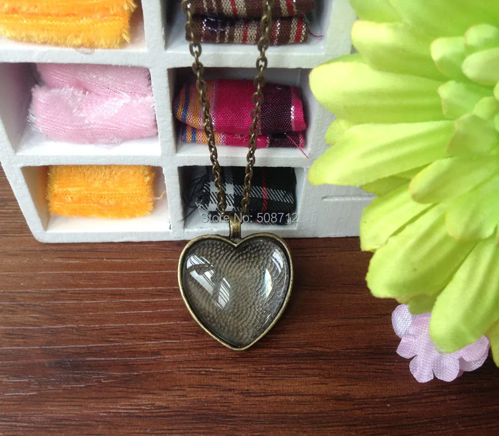 

50Sets, Brown Photo Pendant DIY Kits, 25mm, Heart, Cabochon Settings, Metal Trays, Glass Cabochons, Metal Necklace Chains,
