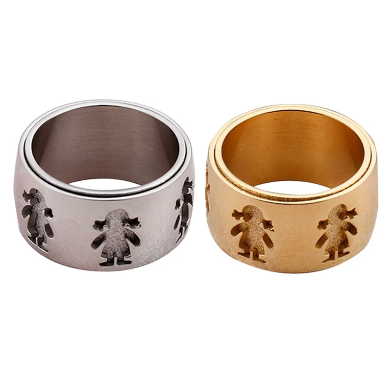 1pc Silver Gold Color High Quality Engagement Ring Wide&Thick Little Boy & Girl Pattern Finger Rings for Family Love Jewelry