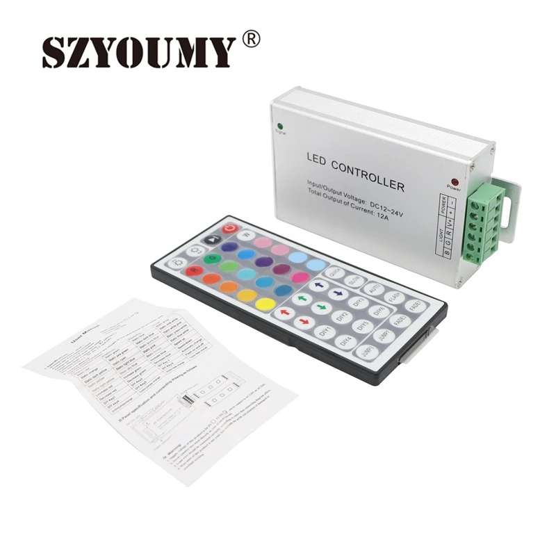 buy SZYOUMY RGB Led Controller DC 12V 24V 12A 44 keys IR Sensor Remote Control for 5050 3528 RGB Led Strip light, NO BATTERY