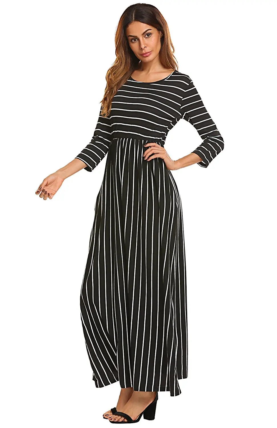 P Ammy 2018 Summer Plus Size Striped Maxi Long Cotton Jumper Dress Lady Ladies Spring Casual Three Quarter Beach Bohemian | Женская
