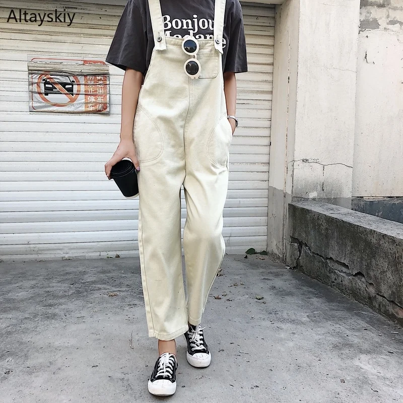 

Jumpsuits Women Solid Simple All-match Korean Style Leisure Daily Pockets Students Kawaii Playsuits Womens Soft Ankle-length