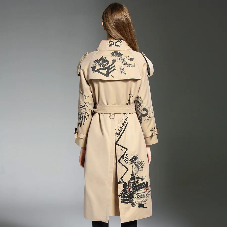 Fashion women 's print Trench coat Spring Autumn england style double breasted belt windbreaker coat Chic lady wind coat D498