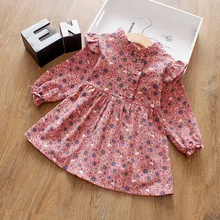 Осеннее платье для девочки детское платье с длинными рукавами и цветочным принтом детское хлопковое платье Модная одежда для девочек