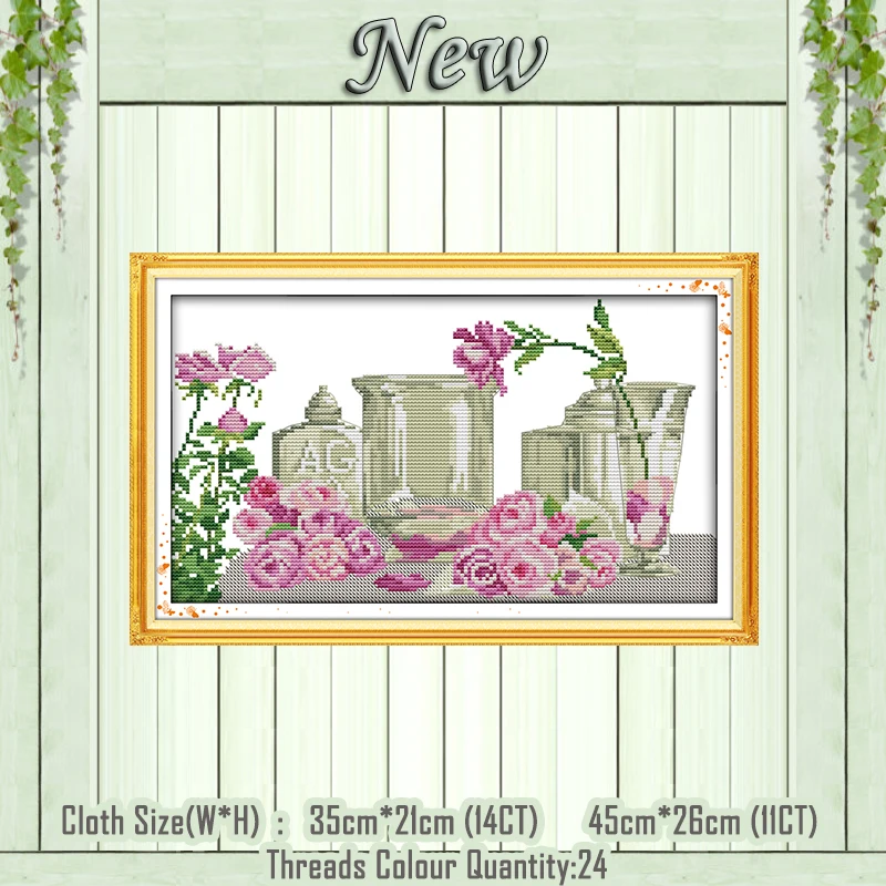

Rose and utensils flowers paintings counted printed on the canvas DMC 11CT 14CT kits DIY Cross Stitch embroidery needlework Sets