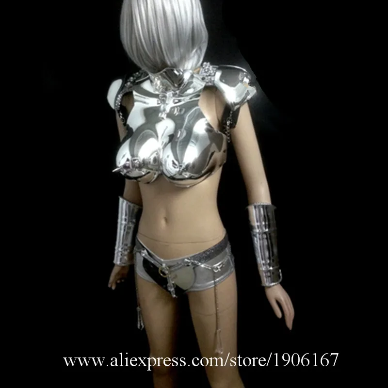 Silver Plated Catwalk Shows Women Costume Carnival Victoria Sexy Lady Evening Dress Cabaret Stage Performance Cosplay Clothes03