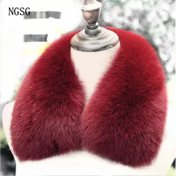 Ngsg натуральным лисьим меховой воротник Для женщин Для мужчин из натуральной Silver Fox Мех животных шарф квадратный одноцветное зимнее теплое