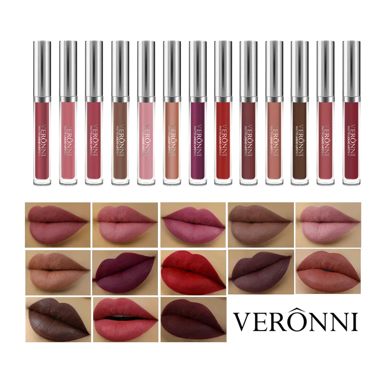 

VERONNI Brand Velvet Matte Lip Gloss Makeup Super Waterproof Pigmented Nude Tint Lipgloss Sexy Lip Stick Cosmetics Set 13 Colors