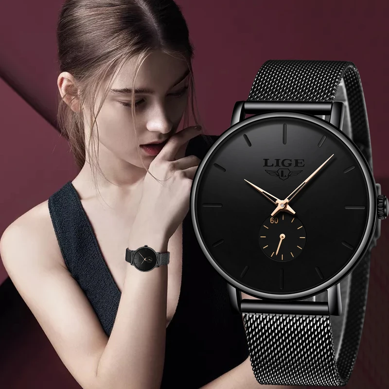 

LIGE New Womens Watches Brand Luxury Casual Fashion Watch Women Quartz Waterproof Clock Mesh belt Ladies Wristwatch Ladies Watch