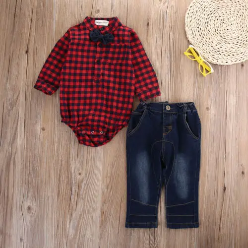 Комплект одежды из 2 предметов, комбинезон для маленьких мальчиков, топы, джинсы, штаны, хлопковая одежда