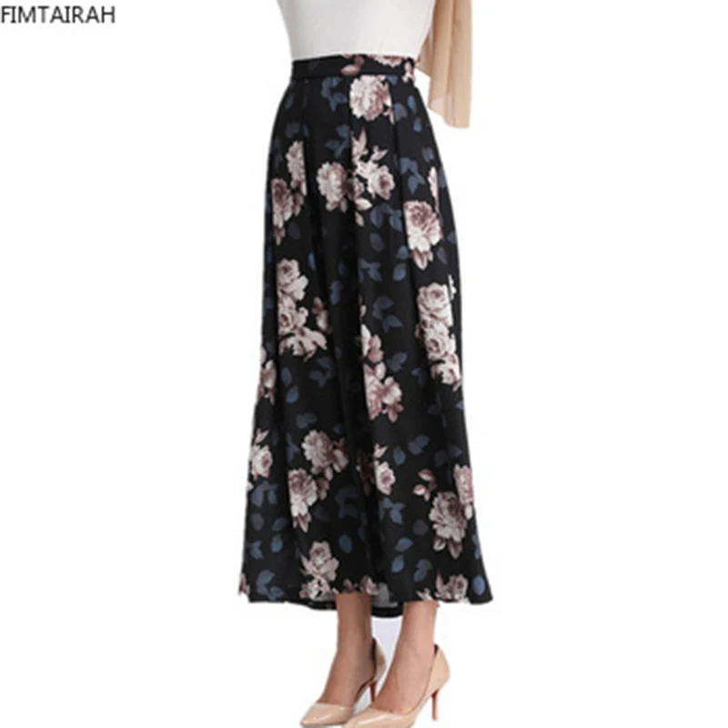 

Women Long Muslim Skirt A-shaped Maxi Digital Printing Flower Half 2019 Fashion Elegant Modest Fashion Skirt Fimtairah