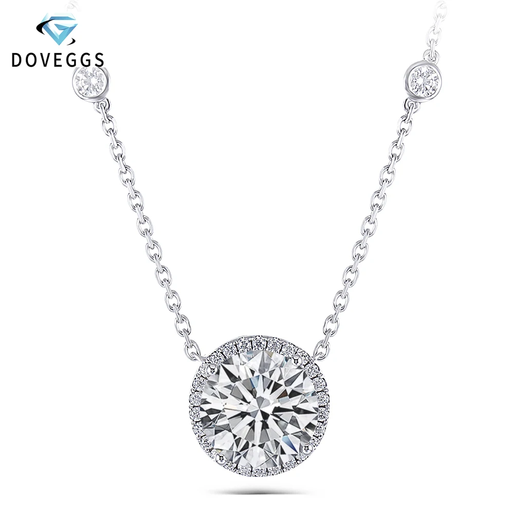 

DovEggs Solid 14K 585 White Gold Center 5ct 11MM F Color Moissanite Halo Pendant Necklace for Women Wedding Gift Halo Pendant