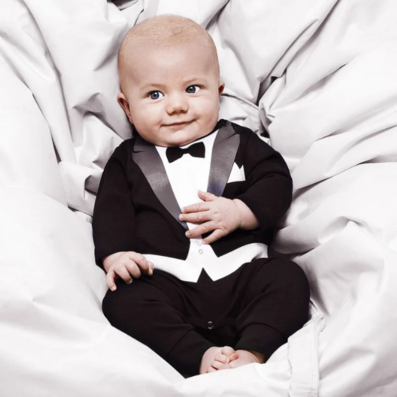 Новые ромперы для малышей, детские костюмы, одежда для мальчиков, костюм джентльмена с галстуком-бабочкой для отдыха, комбинезон для малышей 0-24 месяцев